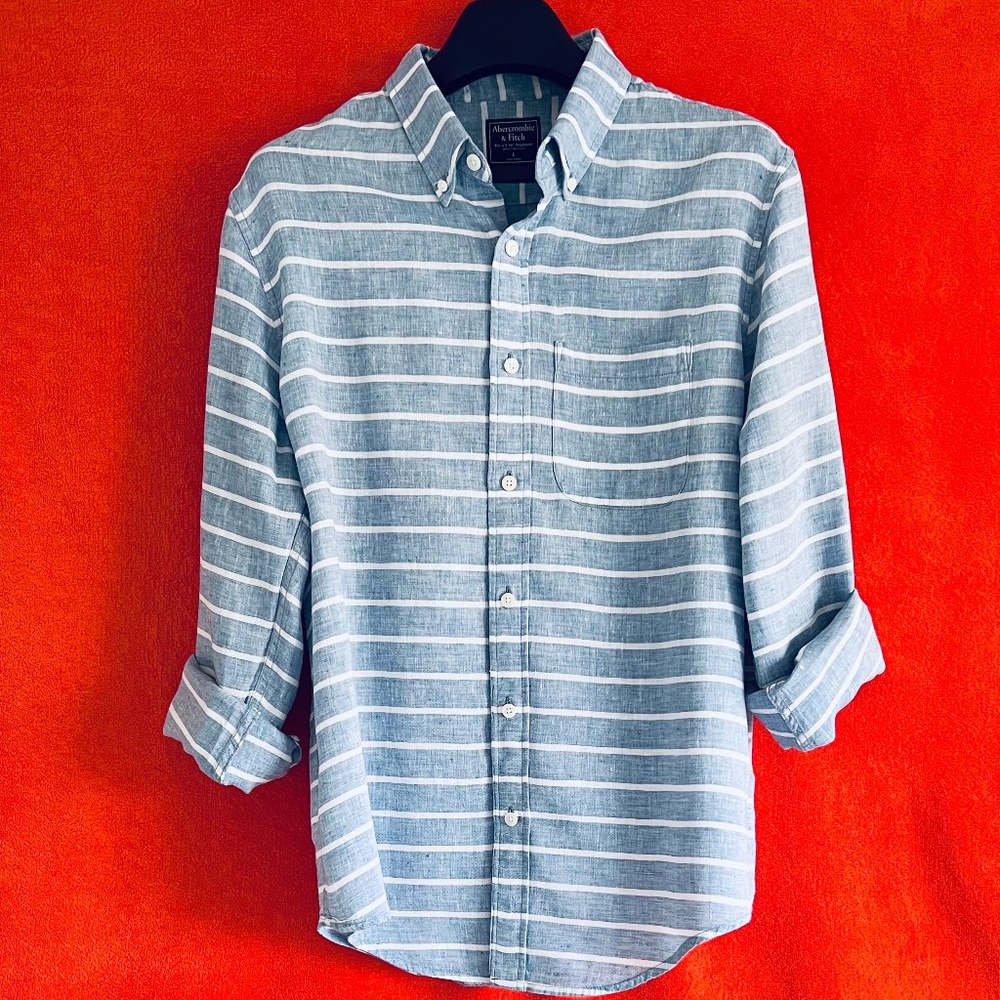 Abercrombie & Fitch Large 100% Linen Blue Men's Shirt